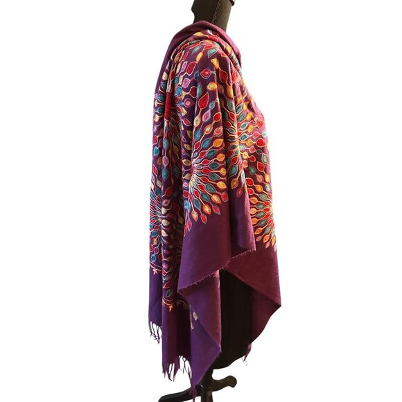 Shawl Floral Embroidered Wrap Scarf Womens Fringe Soft Oversized Purple - Picture 2 of 16